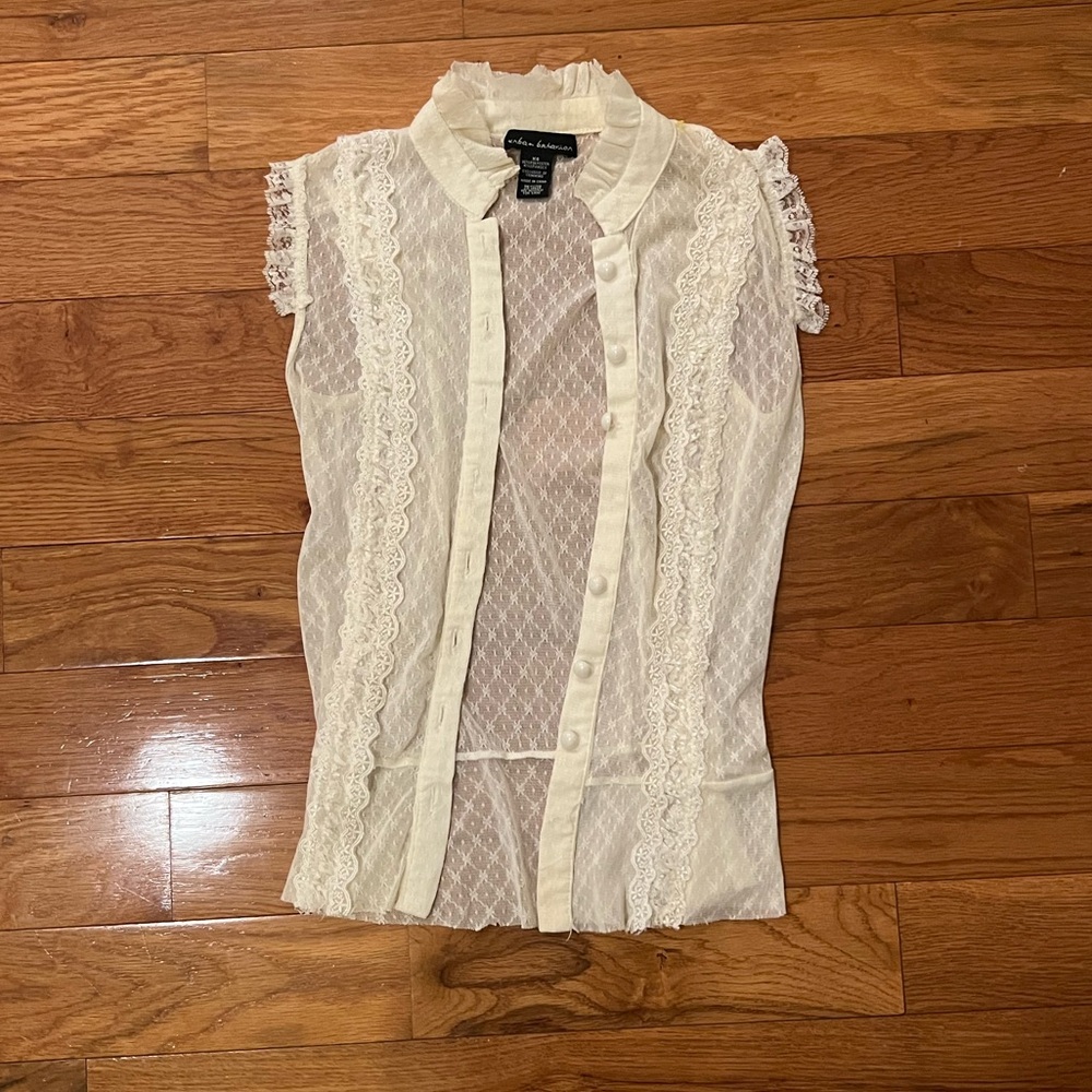 Coldwater Creek Lace Trim Sheer Blouse size xs missing button